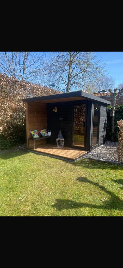 Thermowood buitensauna met luifel / overkapping sauna, Ophalen of Verzenden, Nieuw, Fins of Traditioneel, Complete sauna