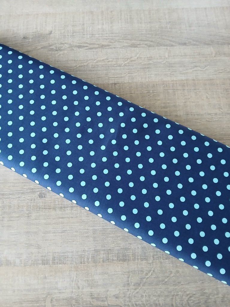 Coupon katoen stof met stippen blauw/mintgroen (2 m), Blauw, 120 cm of meer, Nieuw, Ophalen of Verzenden