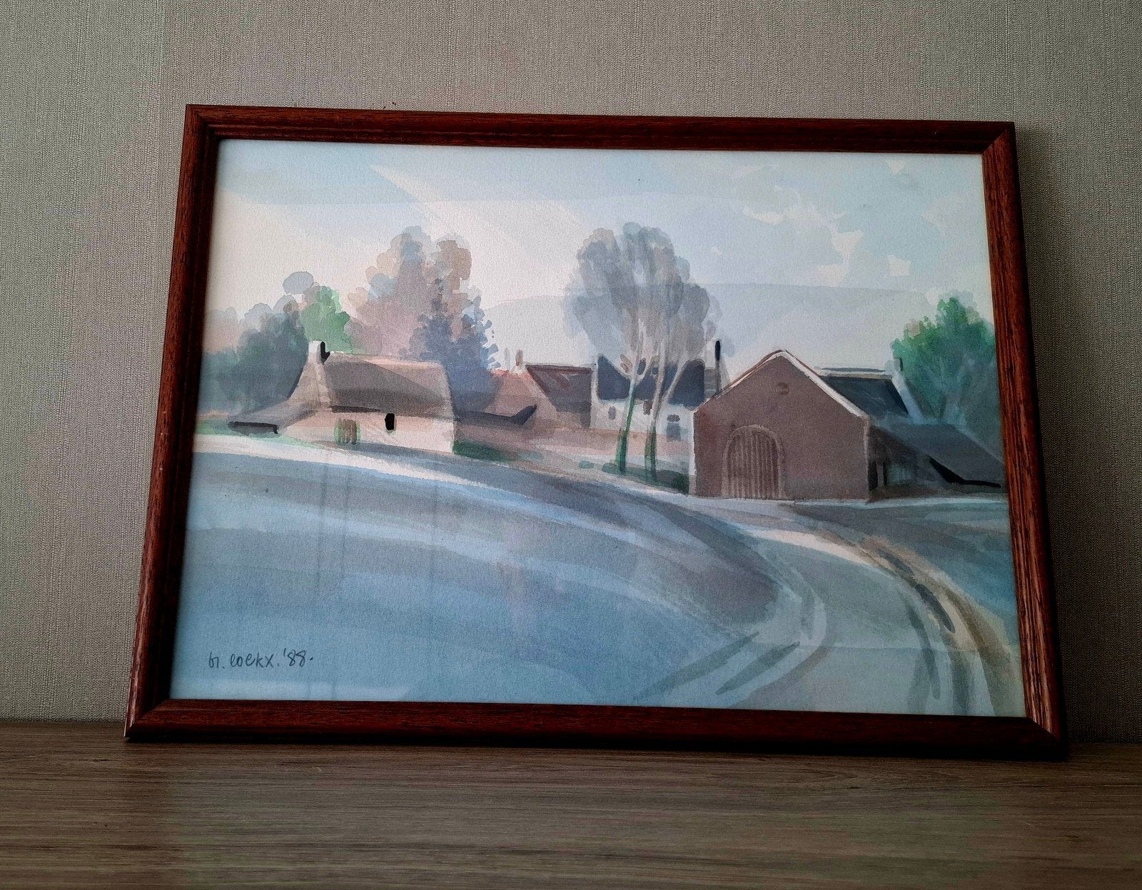 Originele aquarel Marcel Cockx (1930-2007) – Landelijk hoeve, Ophalen of Verzenden, Achter glas, Aquarel, Landschap