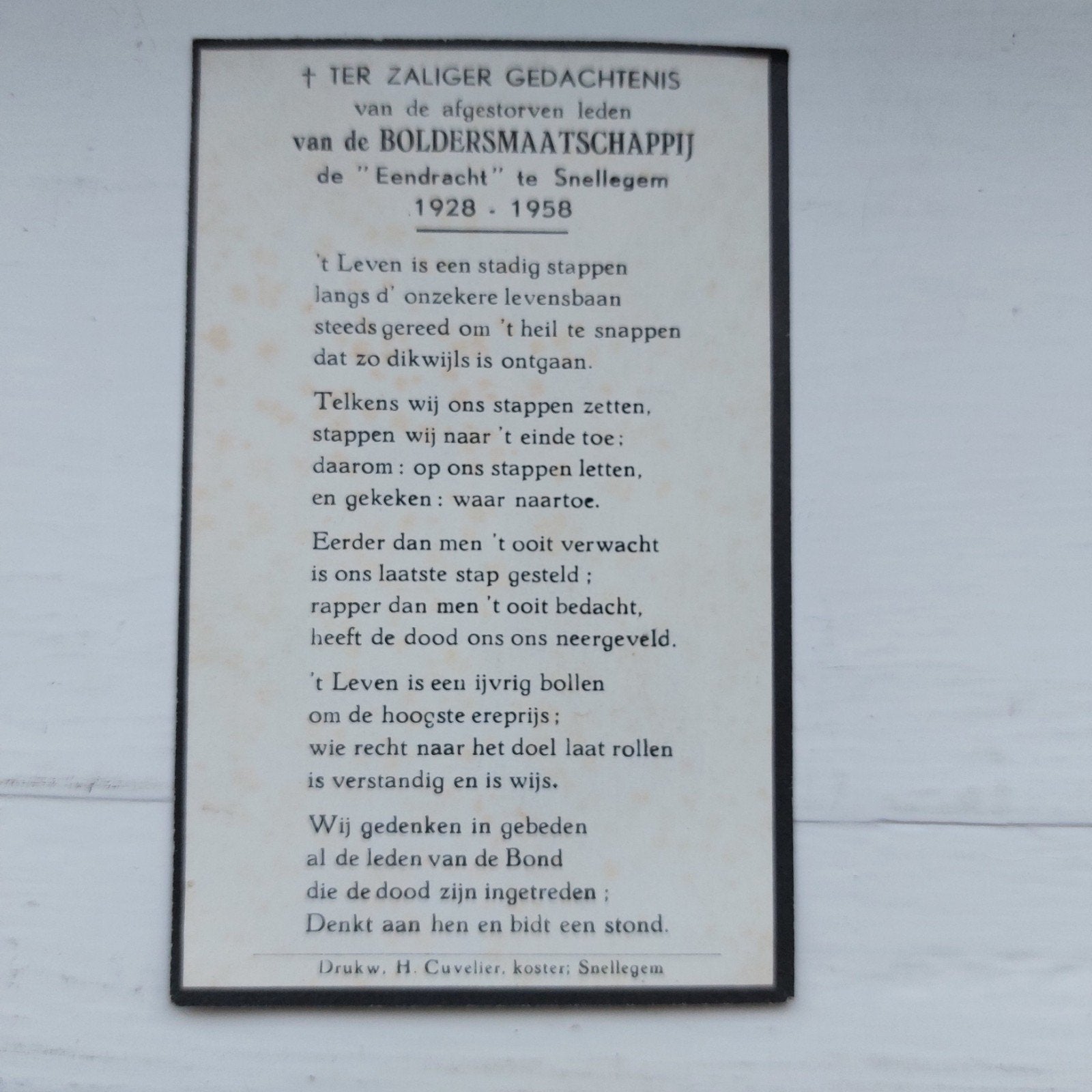 Bidprentje Snellegem 1958, Ophalen of Verzenden, Bidprentje