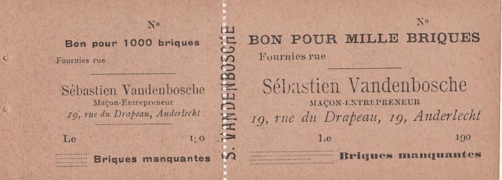 BON POUR 100 BRIQUES ANDERLECHT 1900-1909, Enlèvement, Comme neuf