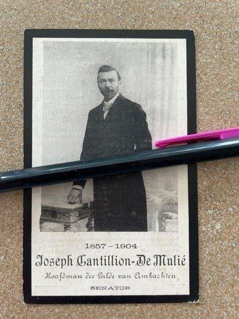 Chef des guildes/Senator Kortrijk Cantillon Joseph 1857, Collections, Images pieuses & Faire-part, Enlèvement ou Envoi, Image pieuse