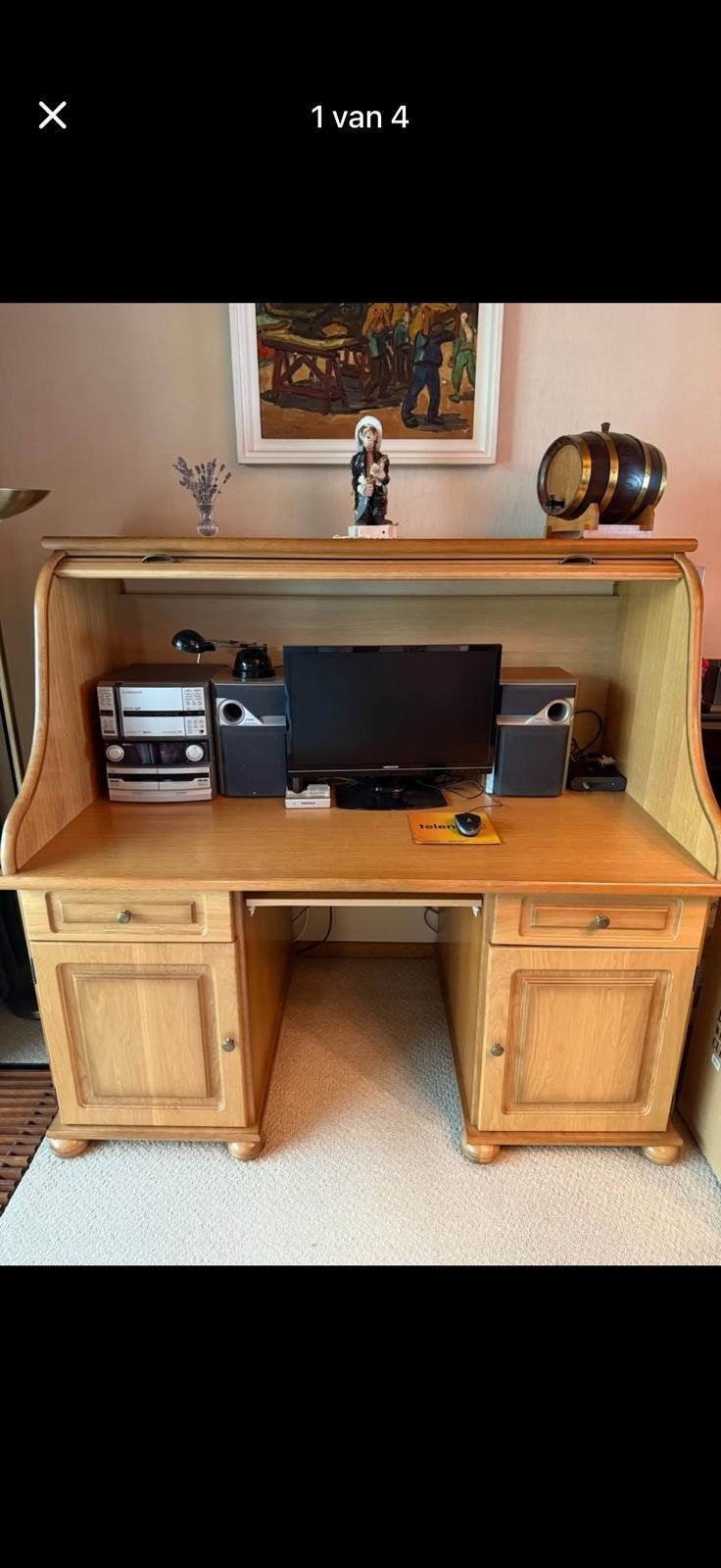 Prachtig Klassiek Grenen Rolluikbureau / Computerbureau, Ophalen