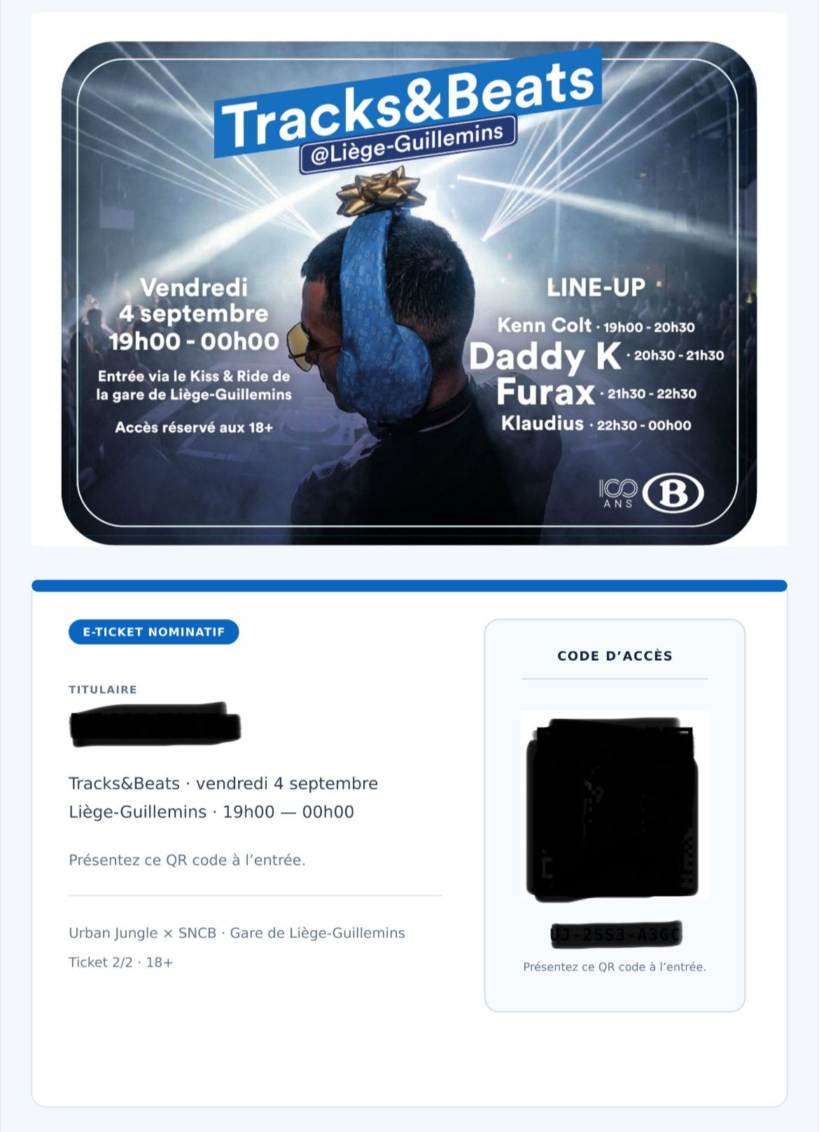 2 tickets Track & Beats Liège Guillemins 4/9/26, Tickets en Kaartjes, Twee personen
