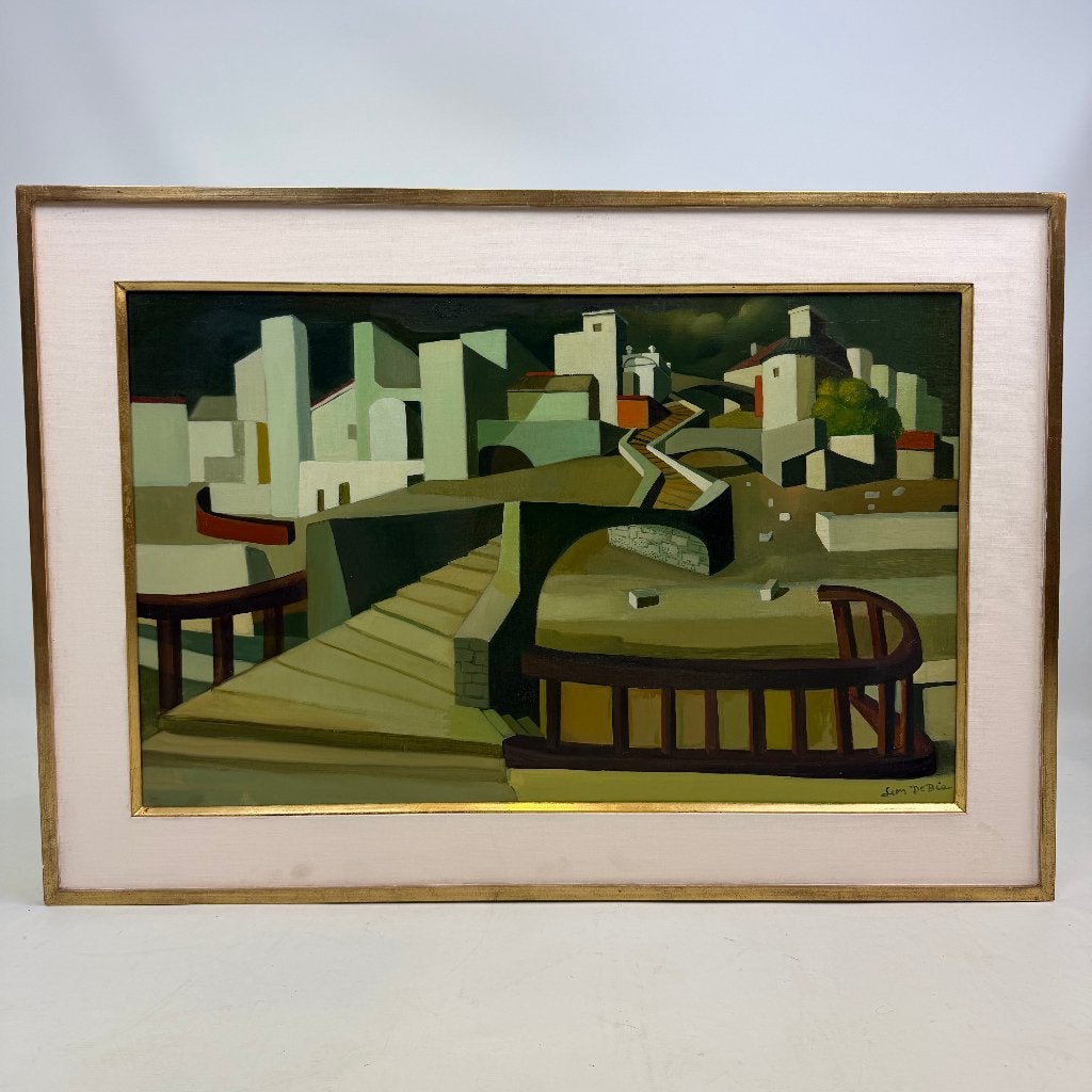 Peinture à l'huile sur toile « Paysage urbain » par de Bie, Antiquités & Art, Art | Peinture | Classique, Enlèvement ou Envoi