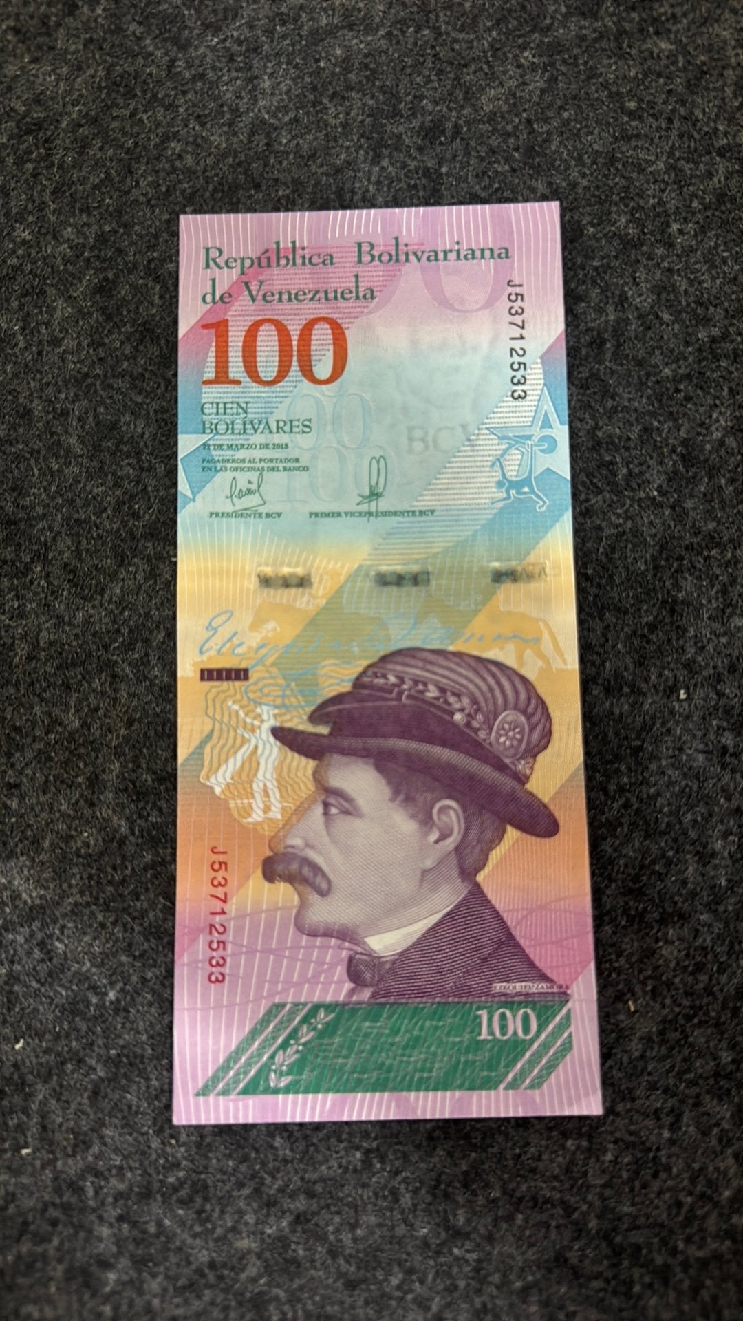 100 bolivares Venezuela UNC, Postzegels en Munten, Bankbiljetten | Amerika, Verzenden