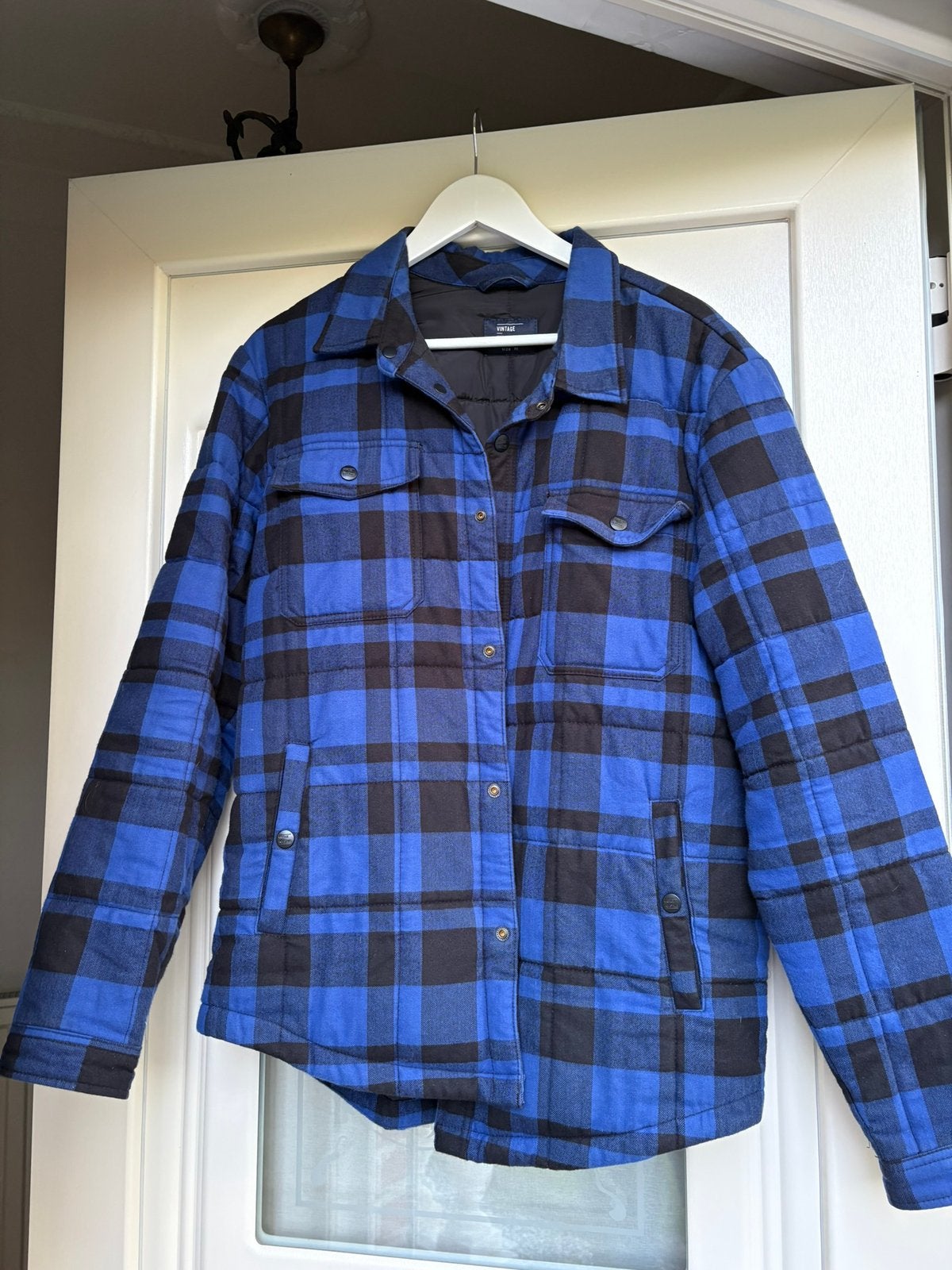 Vintage gewatteerd overhemd in middelgrote motorstijl, Ophalen of Verzenden, Zo goed als nieuw, Blauw, Halswijdte 39/40 (M)