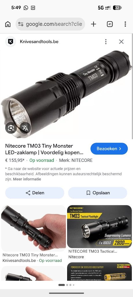 Nitecore tiny monster TM03, Caravans en Kamperen, Zaklampen, Ophalen of Verzenden, Zo goed als nieuw, Batterij