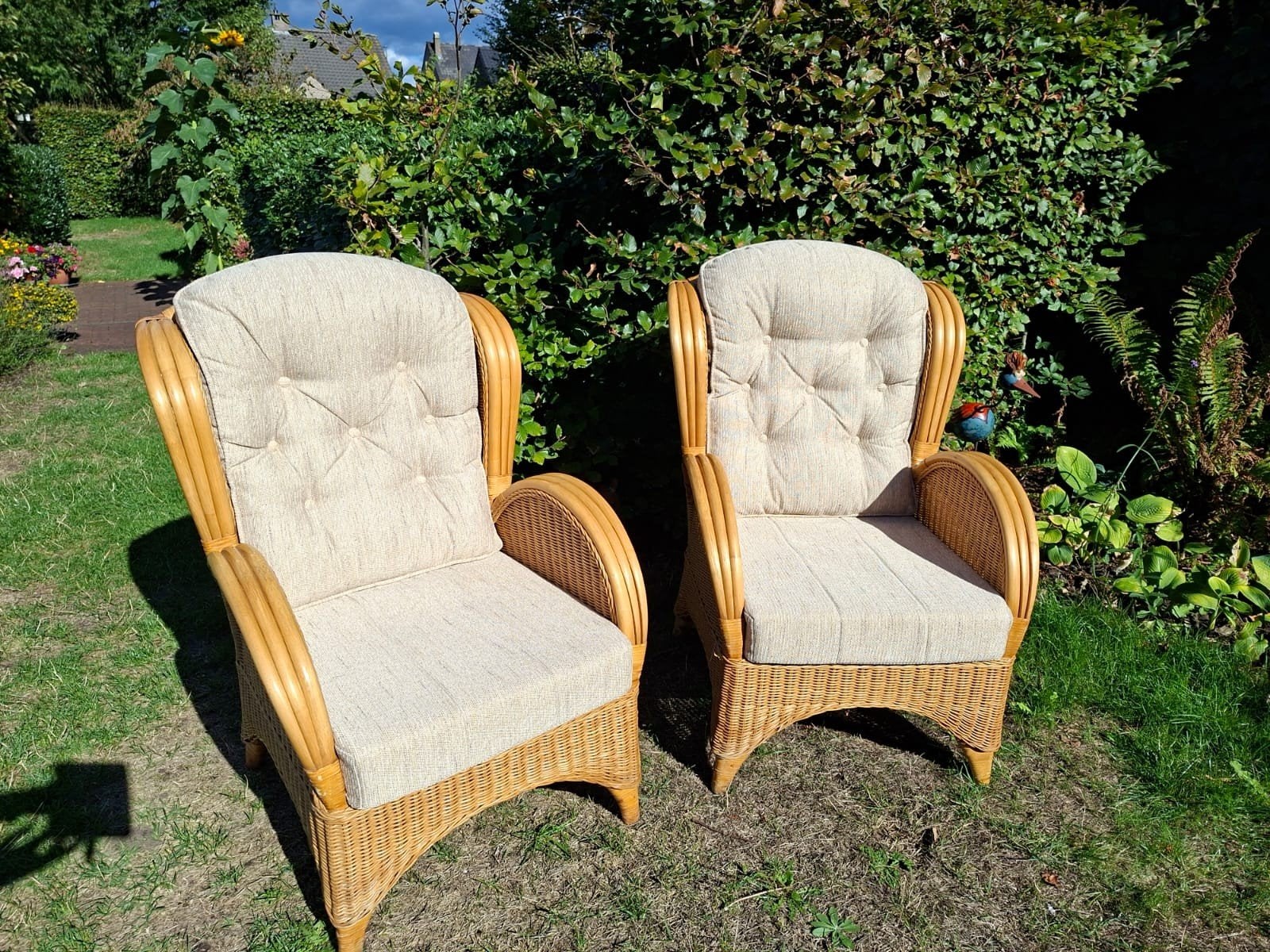 2 Florida rotan fauteuils met nieuwe kussens en hoezen, Ophalen, Zo goed als nieuw, Rotan