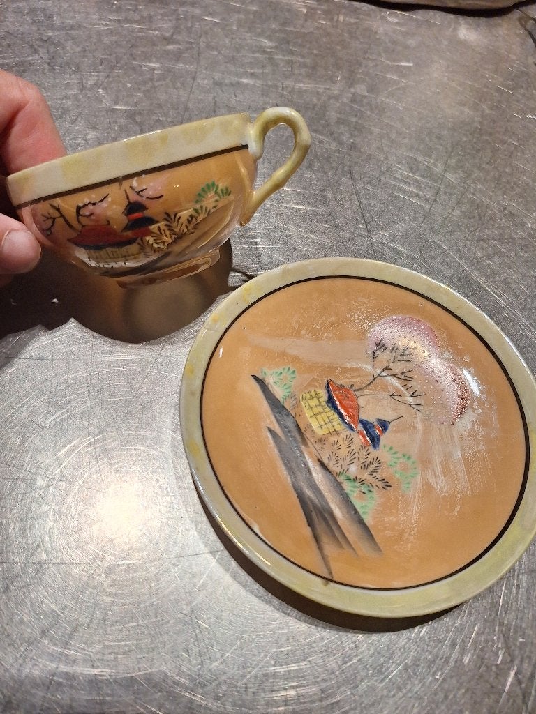 Japans porselein kopje + schoteltje, Enlèvement ou Envoi, Utilisé, Porcelaine, Tasse et/ou soucoupe