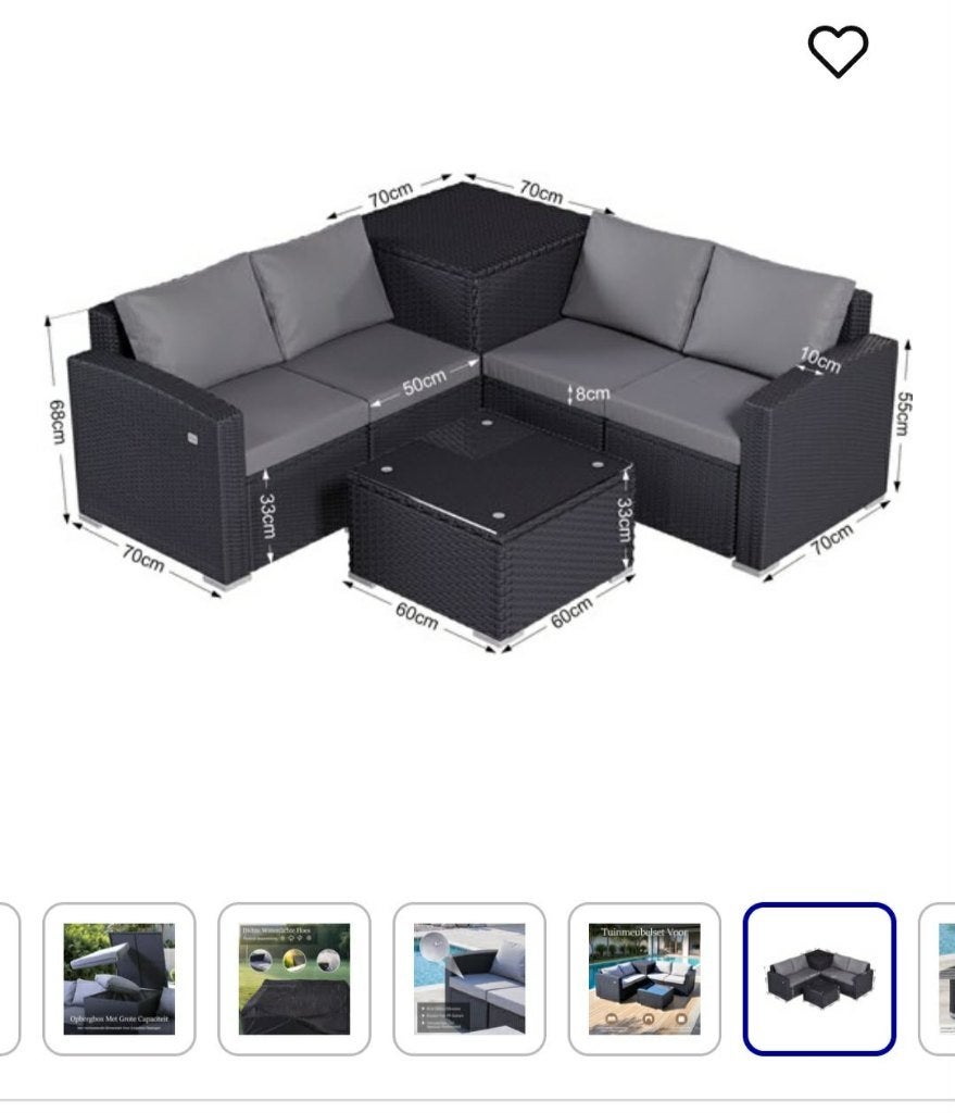 Loungeset, Ophalen, 4 zitplaatsen, Kunststof, Bijzettafel