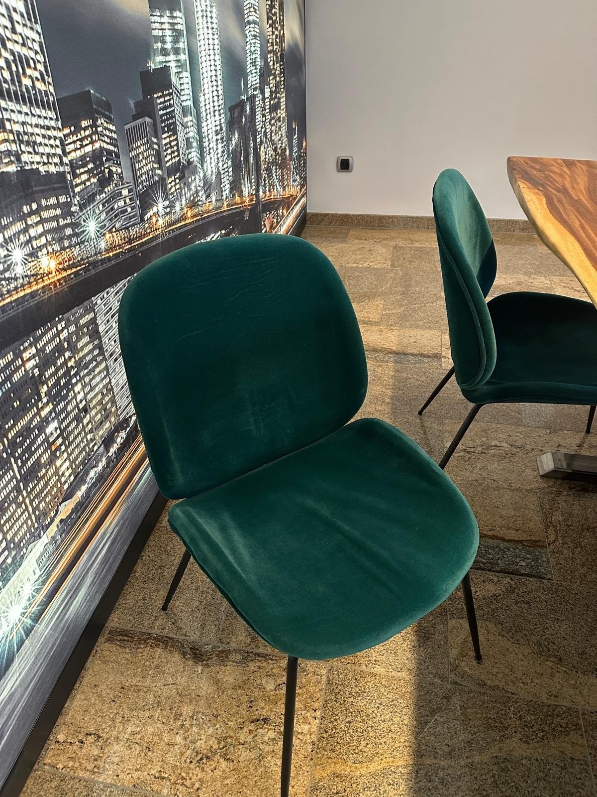 3 chaises de salle à manger en velours vert foncé, parfait é, Maison & Meubles, Chaises, Trois, Autres couleurs, Comme neuf, Enlèvement