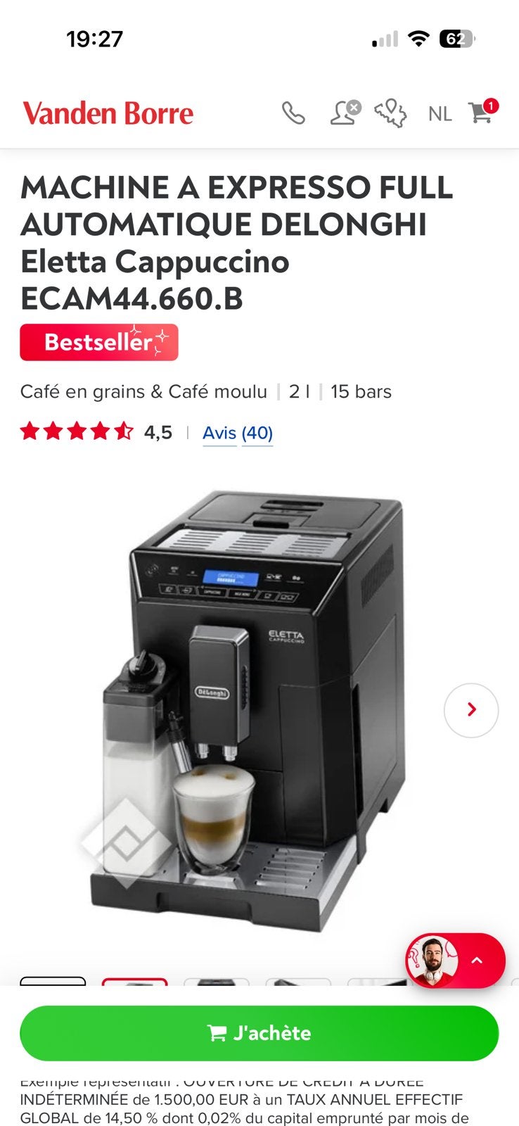 Delonghi Eletta bonenkoffie, Ophalen, Zo goed als nieuw