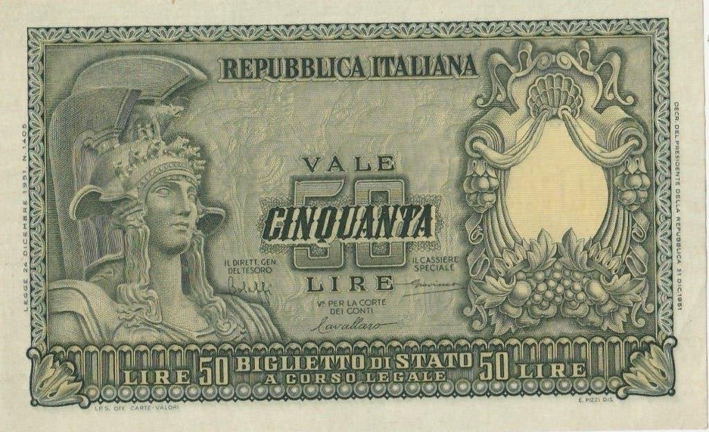 Billet italien de 50 lires de 1951., Enlèvement ou Envoi, Italie, Billets en vrac