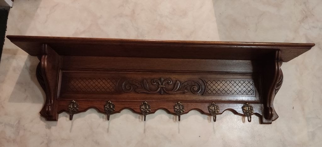 Zware eiken wandkapstok met hoedenplank, Huis en Inrichting, Woonaccessoires | Kapstokken, Ophalen, Gebruikt, Wandkapstok
