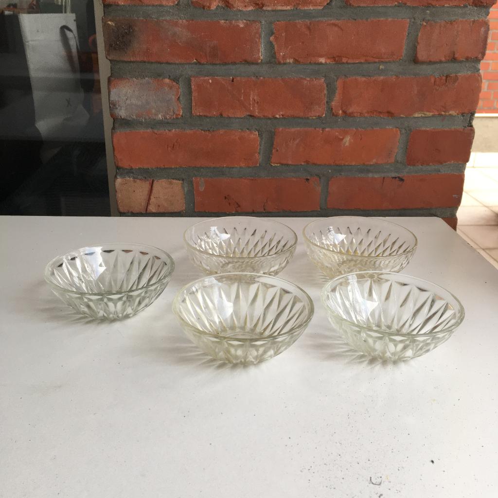5 puddingschaaltjes, Enlèvement ou Envoi, Utilisé, Verre, Récipient(s)