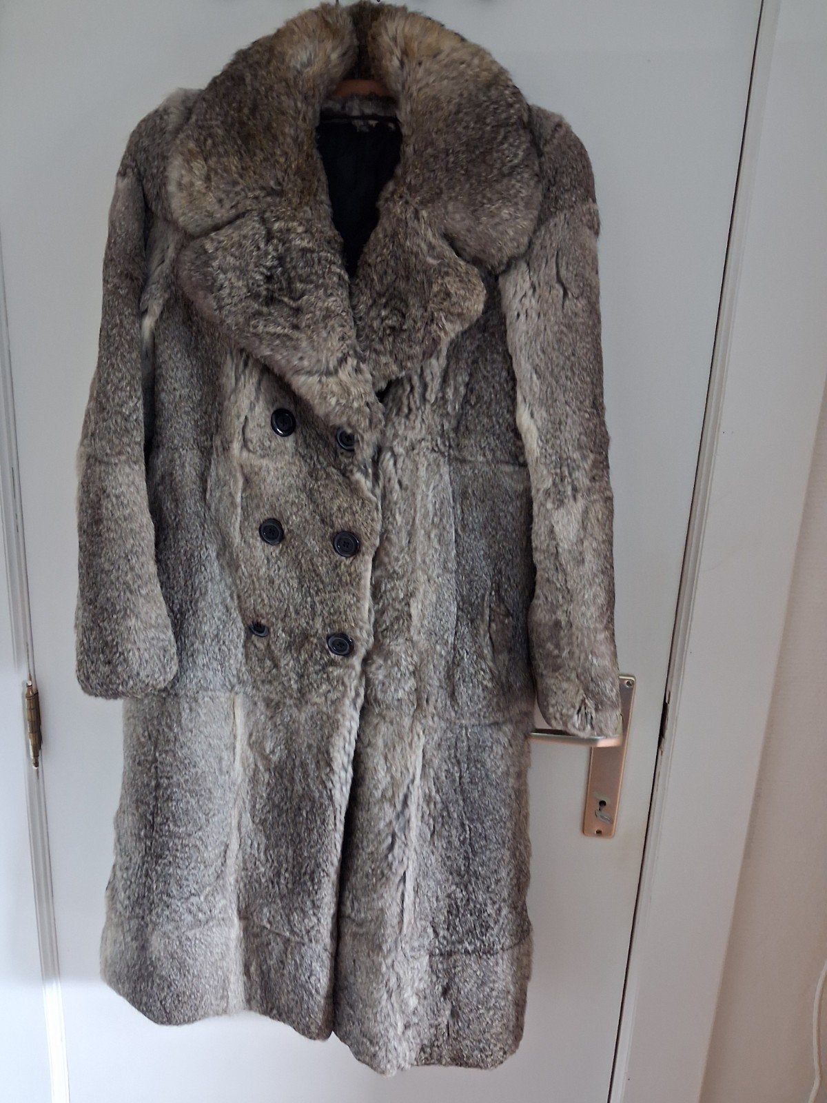 Echte konijnenbontjas, maat 38/40 gevoerd, Kleding | Dames, Ophalen, Grijs