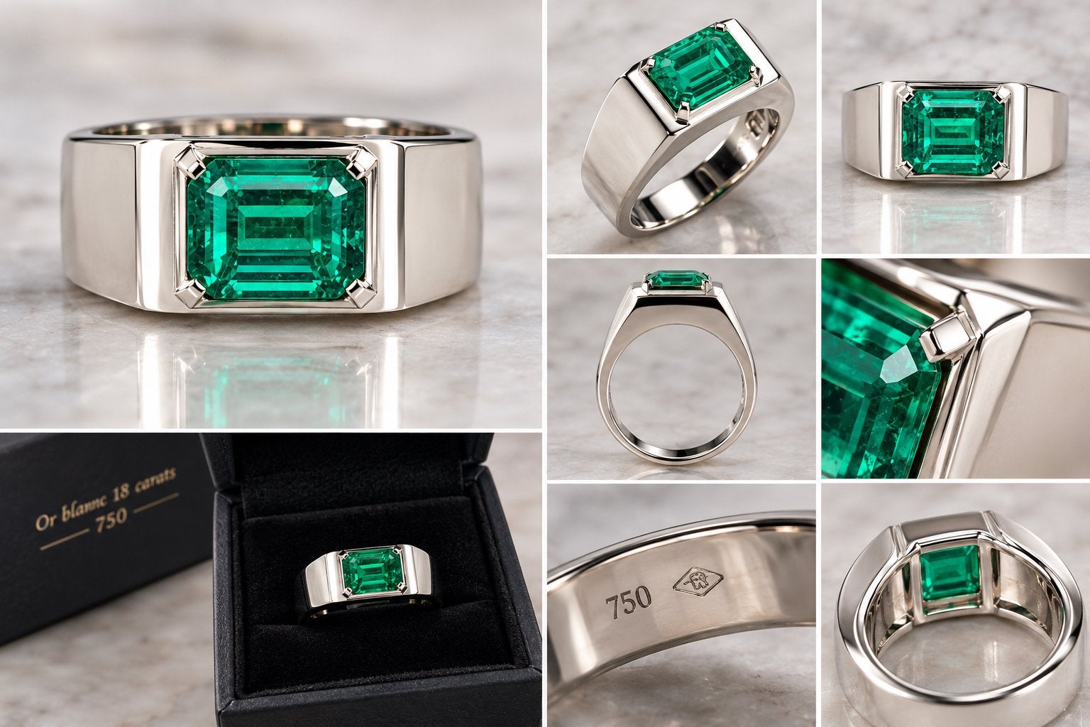 Bague homme or blanc 18 carats 22 grammes, Neuf, Or, Enlèvement, Avec pierre précieuse
