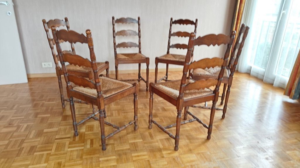 6 belles chaises anciennes en bois et osier, Maison & Meubles, Enlèvement, Utilisé, Bois