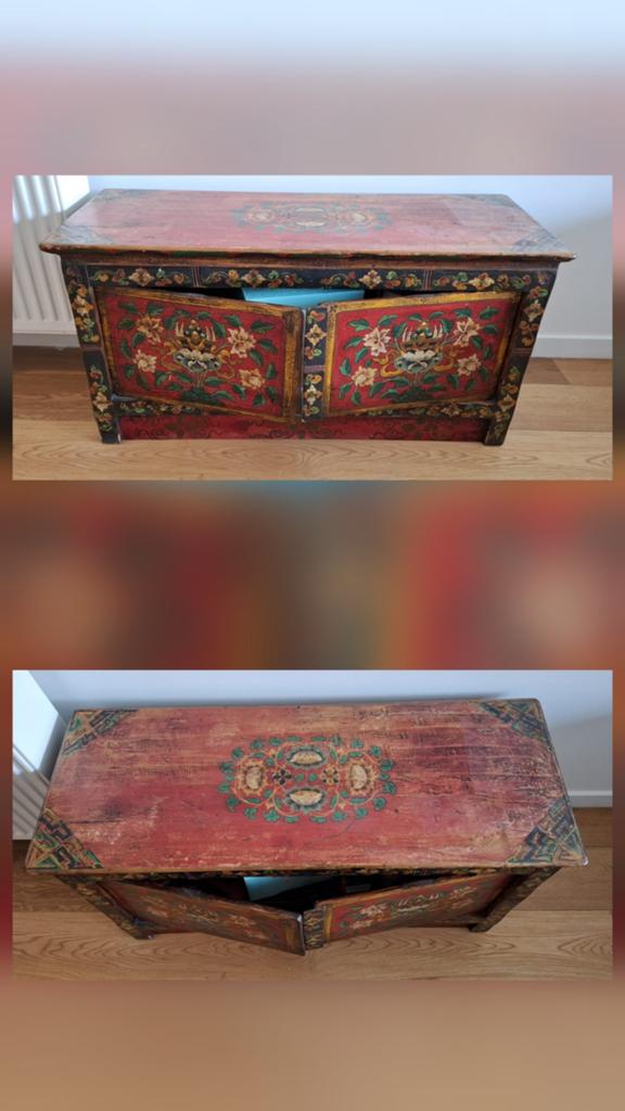 Handgeschilderde houten decoratieve kist, Ophalen, 50 tot 100 cm, Zo goed als nieuw, Minder dan 50 cm