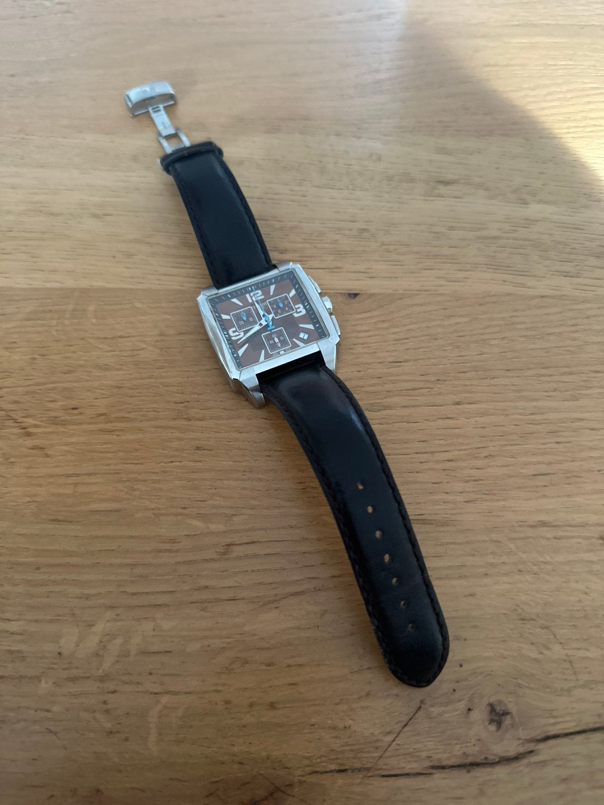 Tissot Quadrato Chronograph (Bruin/Blauw) - Saffierglas, Enlèvement, Comme neuf, Acier