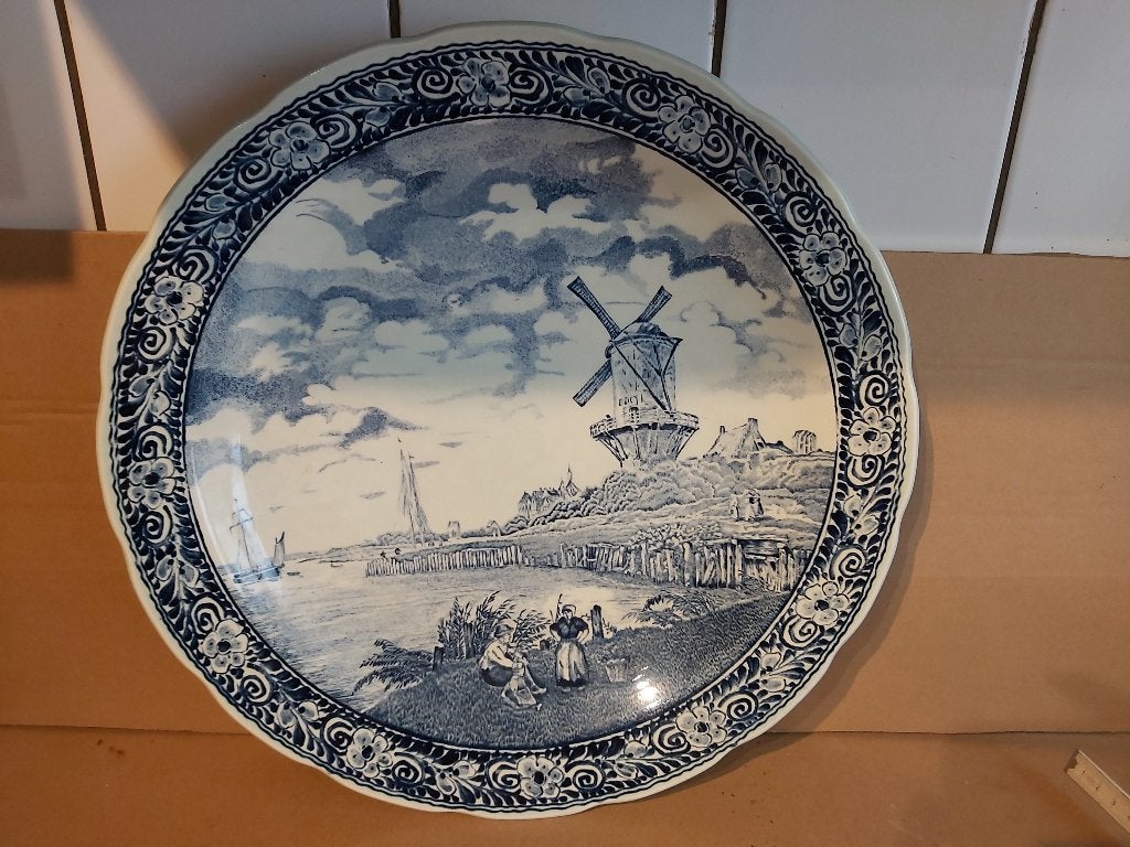 Très grande assiette Boch /Delft ,vintage.40cm, Enlèvement ou Envoi