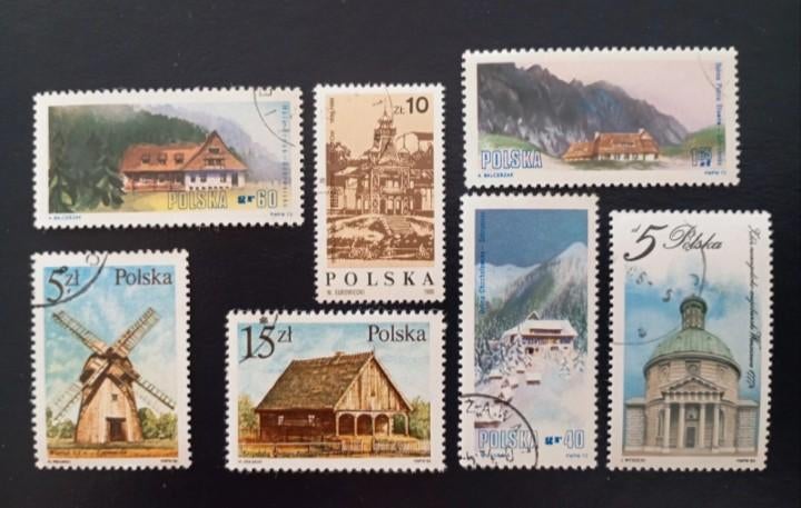 Lot of 7 CTO stamps from Poland - constructions, Postzegels en Munten, Postzegels | Suriname, Verzenden