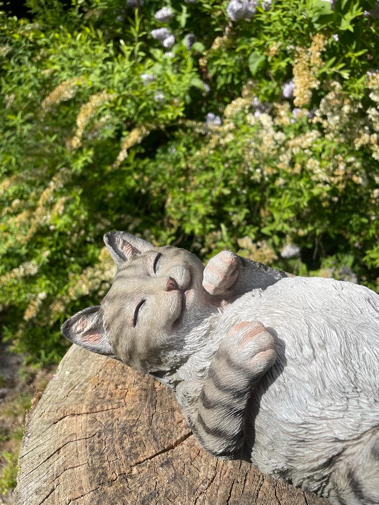 Chat, chat, couché, gris, jardin, pelouse, ferme 30 cm, Jardin & Terrasse, Statues de jardin, Neuf, Animal, Synthétique, Enlèvement ou Envoi