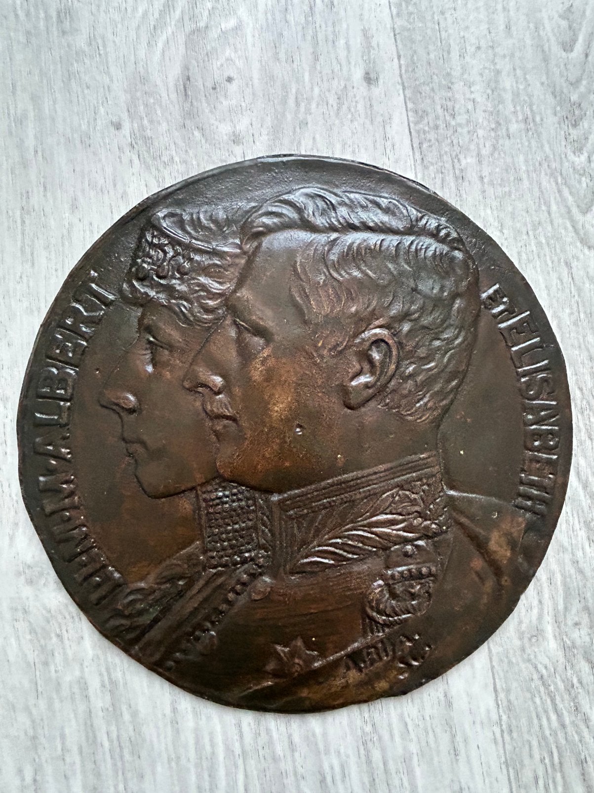 Grote bronzen gedenkplaat voor Elisabeth en Albert, Ophalen of Verzenden, Brons