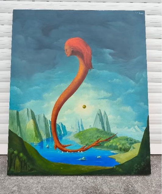 Huile sur panneau l amour maternel signe carl prevot 1970, Antiek en Kunst, Ophalen of Verzenden, Paneel