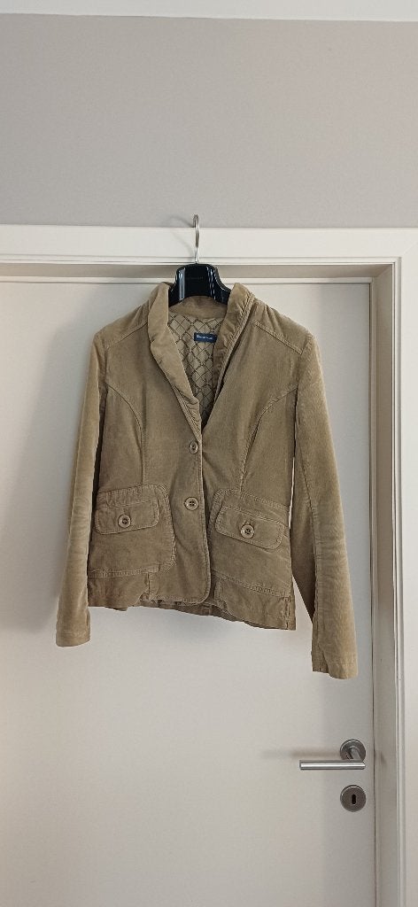 Beige ribfluwelen blazerjasje dames, Terre Bleue, Beige, Zo goed als nieuw, Jasje