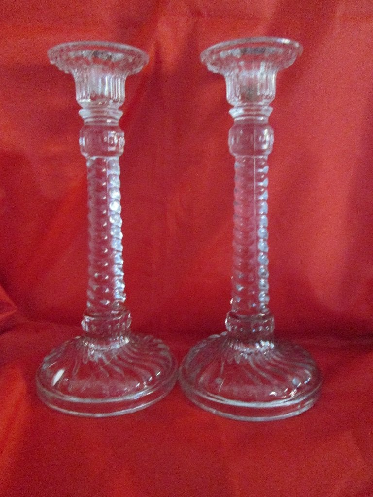 2 vintage kandelaars in transparant persglas, Enlèvement ou Envoi