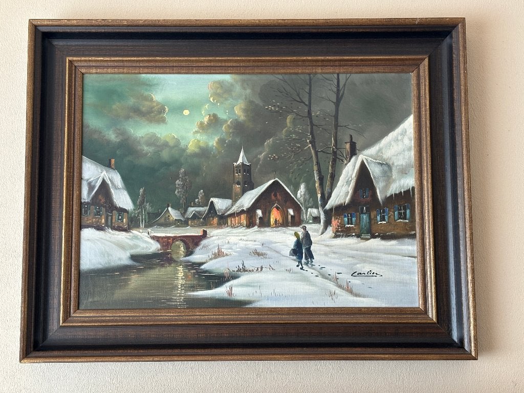 Schilderij sneeuwlandschap, Antiek en Kunst, Ophalen, Klassiek, Gesigneerd, Landschap