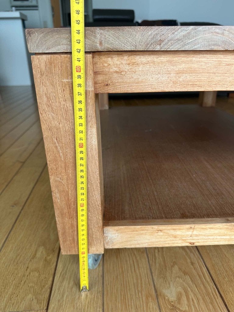 Houten salontafel op wieltjes, Teck, 100 à 150 cm, Enlèvement, Utilisé