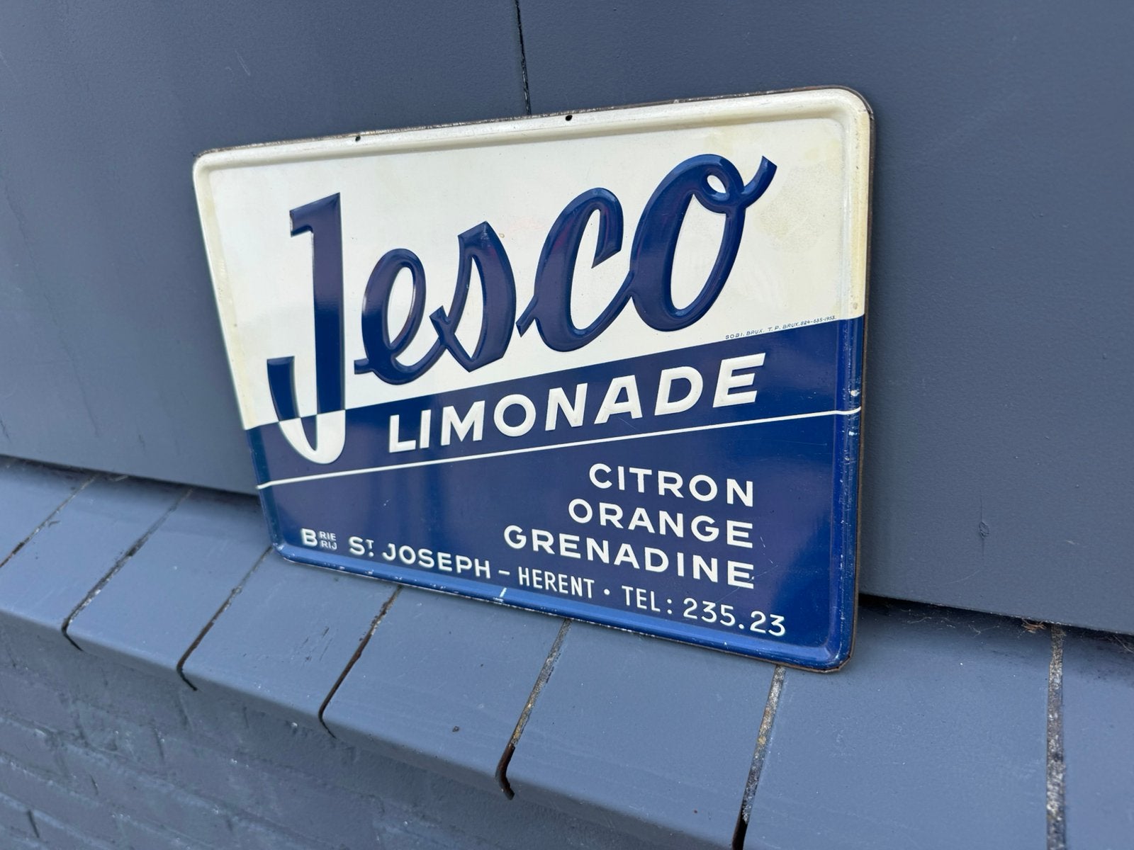 Ancien panneau publicitaire Jesco Lemonade 1953, Collections, Enlèvement ou Envoi, Utilisé, Panneau publicitaire