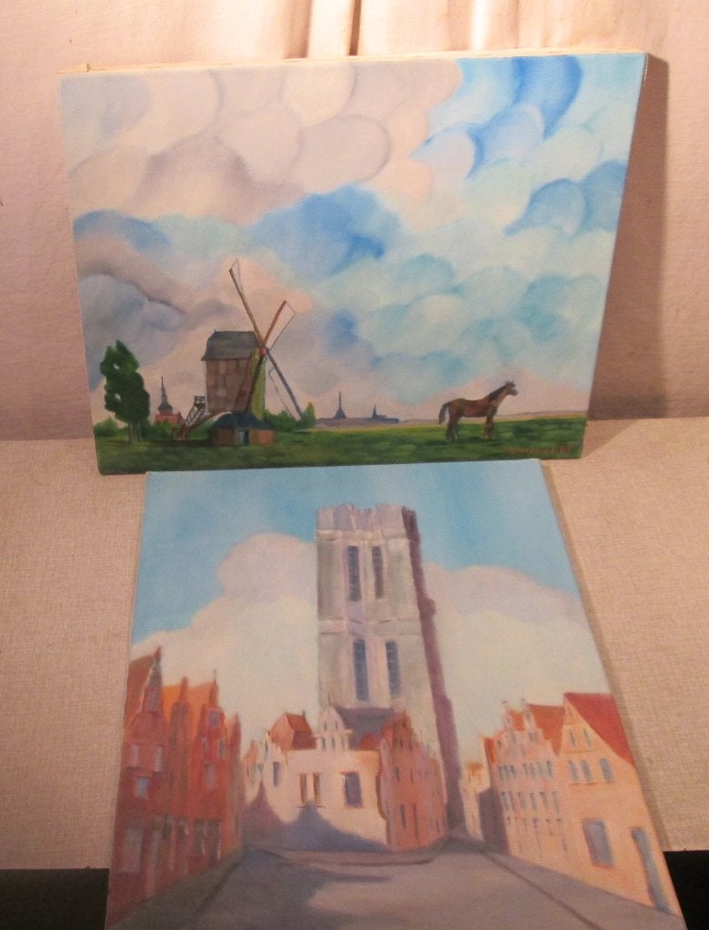 3 Mooie Geschilderde Werken op doek - V d Boom - 50x40, Ophalen of Verzenden, Gedateerd, Landschap, Doek