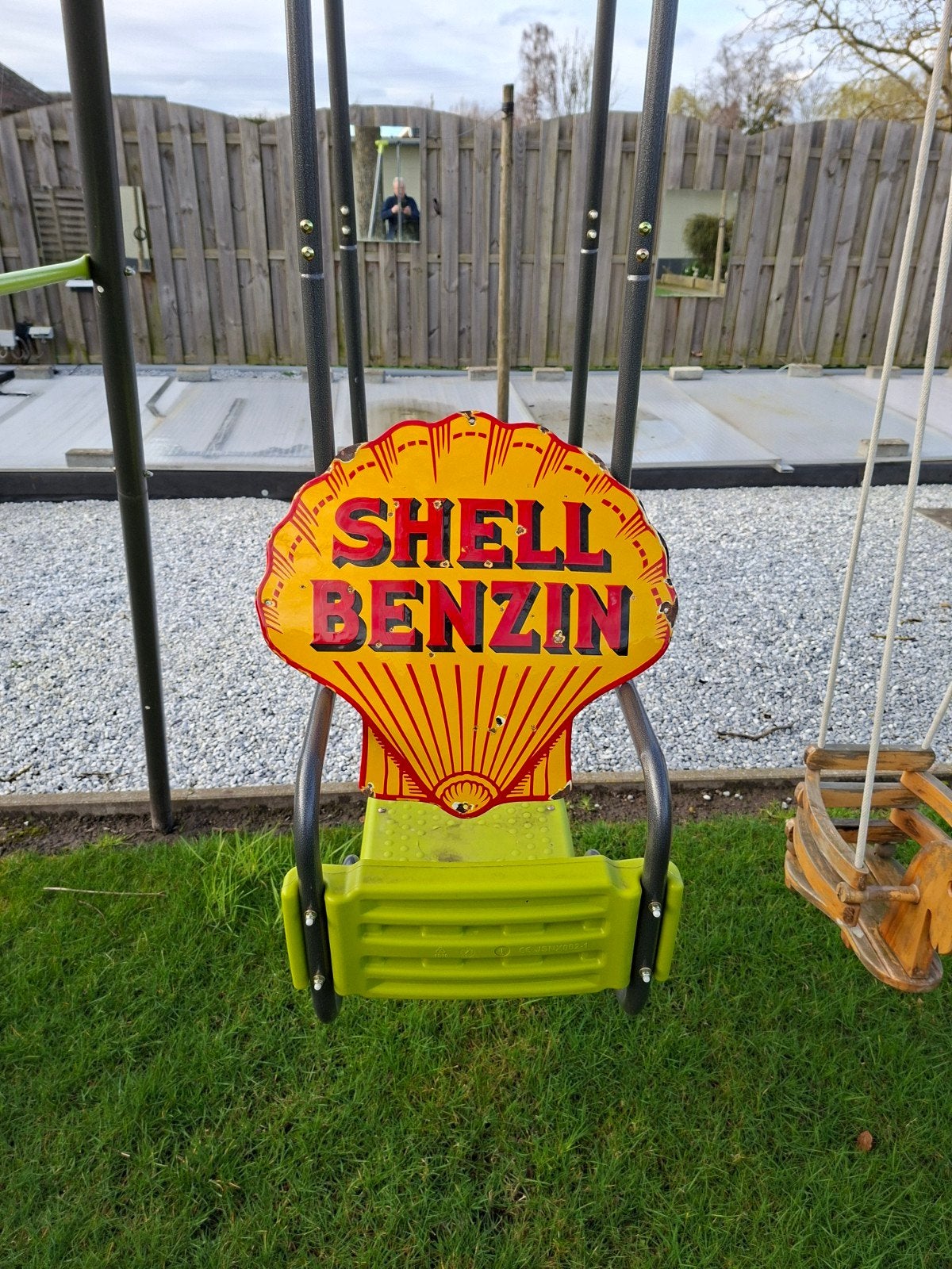 Shell Benzin email gebombeerd bord . 48x48cm, Antiek en Kunst, Ophalen of Verzenden