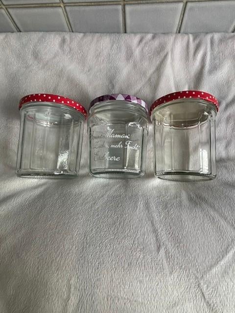 3 pots pour confiture, Maison & Meubles, Verre, Autres marques, Pot de stockage, Multicolore