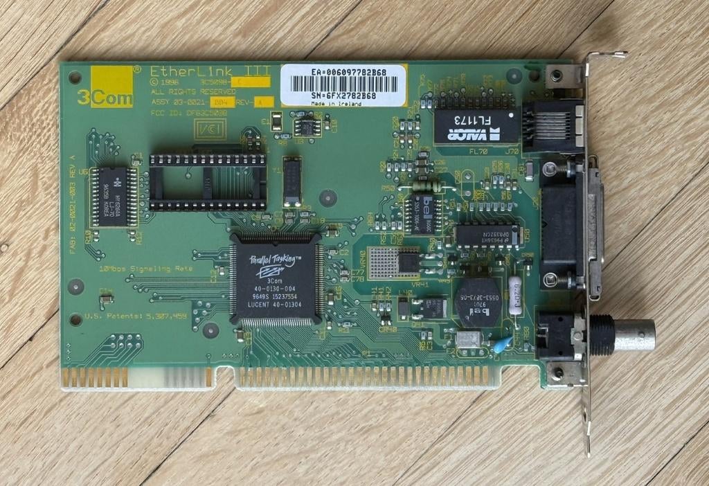 Carte réseau 3Com Etherlink III - 10 Mbps - Carte ISA, Informatique & Logiciels, Enlèvement ou Envoi, Utilisé, Interne
