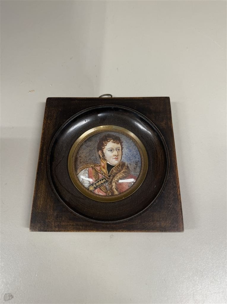Antiek miniatuurportret van een huzaar, Antiek en Kunst, Kunst | Schilderijen | Klassiek, Ophalen of Verzenden