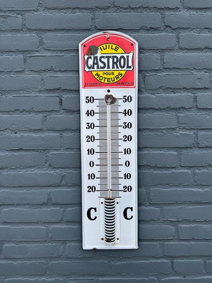 Vintage Castrol Thermometer - Emaille Buitenthermometer, Antiek en Kunst, Ophalen of Verzenden