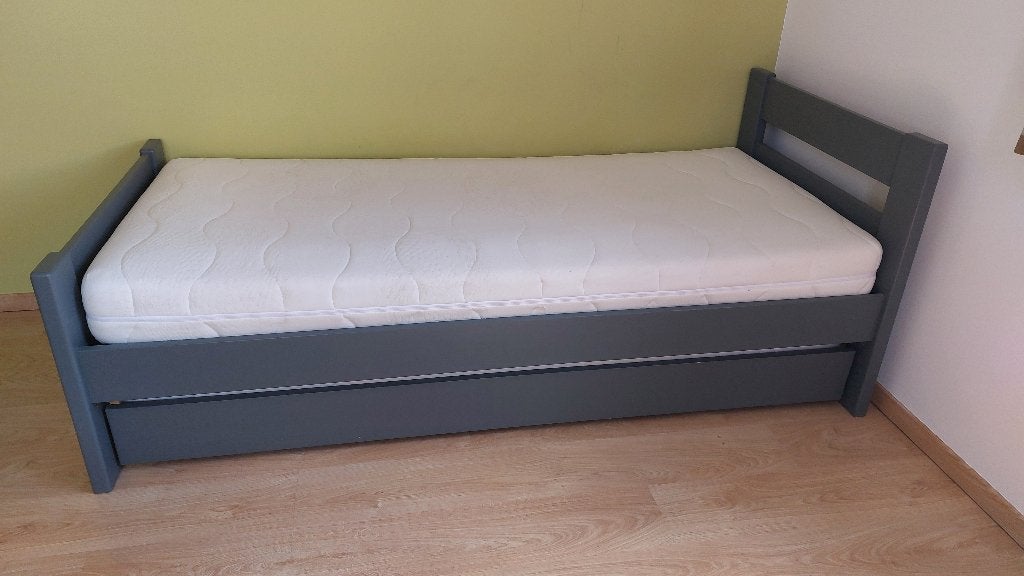 Lit gigogne 2 personnes + 2 sommiers + 2 matelas, 90 cm, Gris, Enlèvement, Utilisé