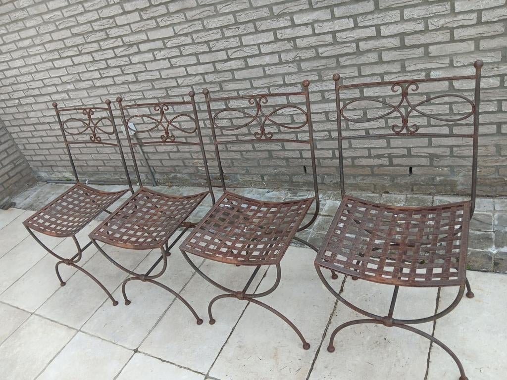 Ensemble de 4 chaises rustiques en fer forgé, le prix est po, Jardin & Terrasse, Ensembles de jardin, Enlèvement
