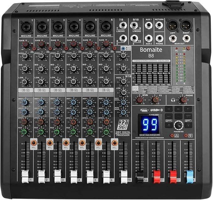 10-Kanaals Mixer 99 Effecten 7 Band EQ Bluetooth Audio Mixer, Ophalen of Verzenden, Zo goed als nieuw, Instrumentmicrofoon
