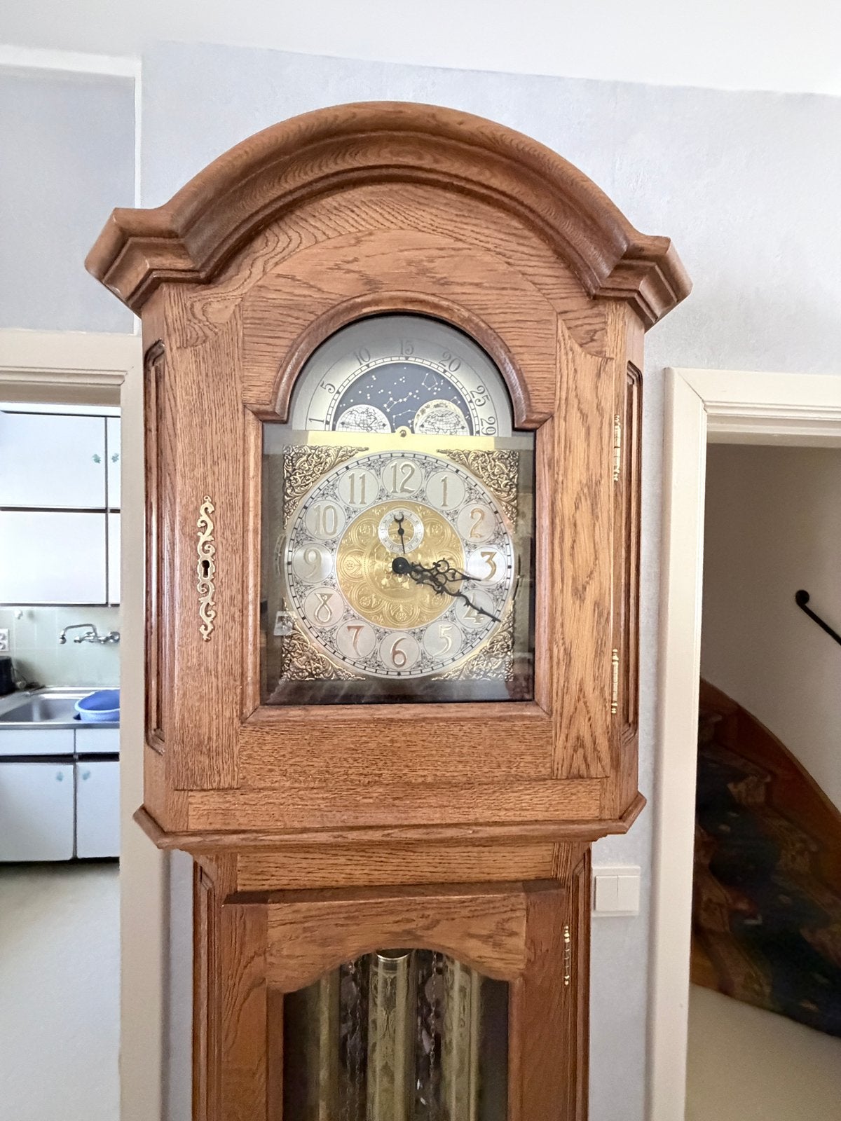 Staanklok volledig eik handgemaakt met binnenwerk, Antiek en Kunst, Ophalen