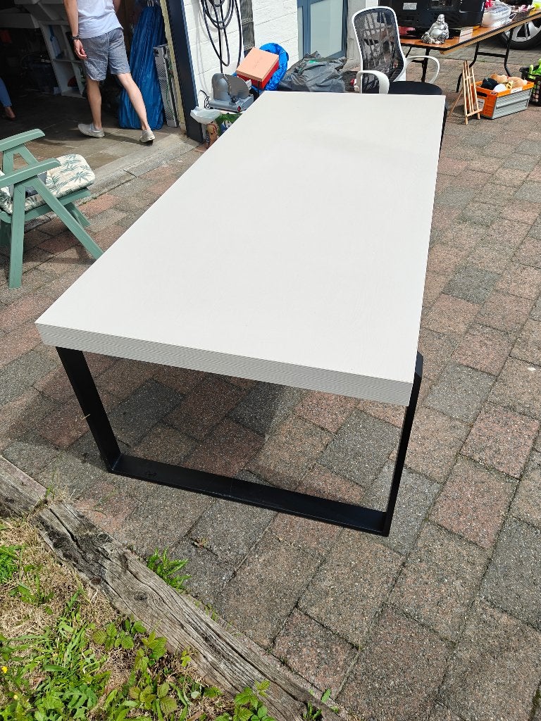 Grijswitte eettafel, Huis en Inrichting, Tafels | Eettafels, Ophalen, 200 cm of meer, 50 tot 100 cm, Zo goed als nieuw