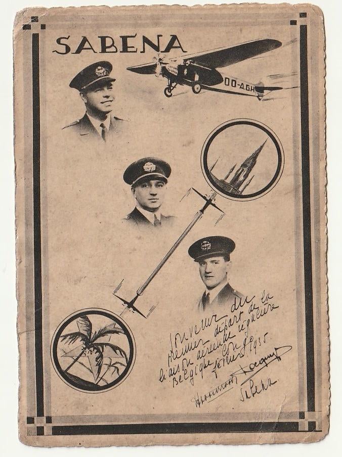 Avion pilote SABENA Premier départ Belgique Congo 1935, Envoi, 1920 à 1940, Non affranchie