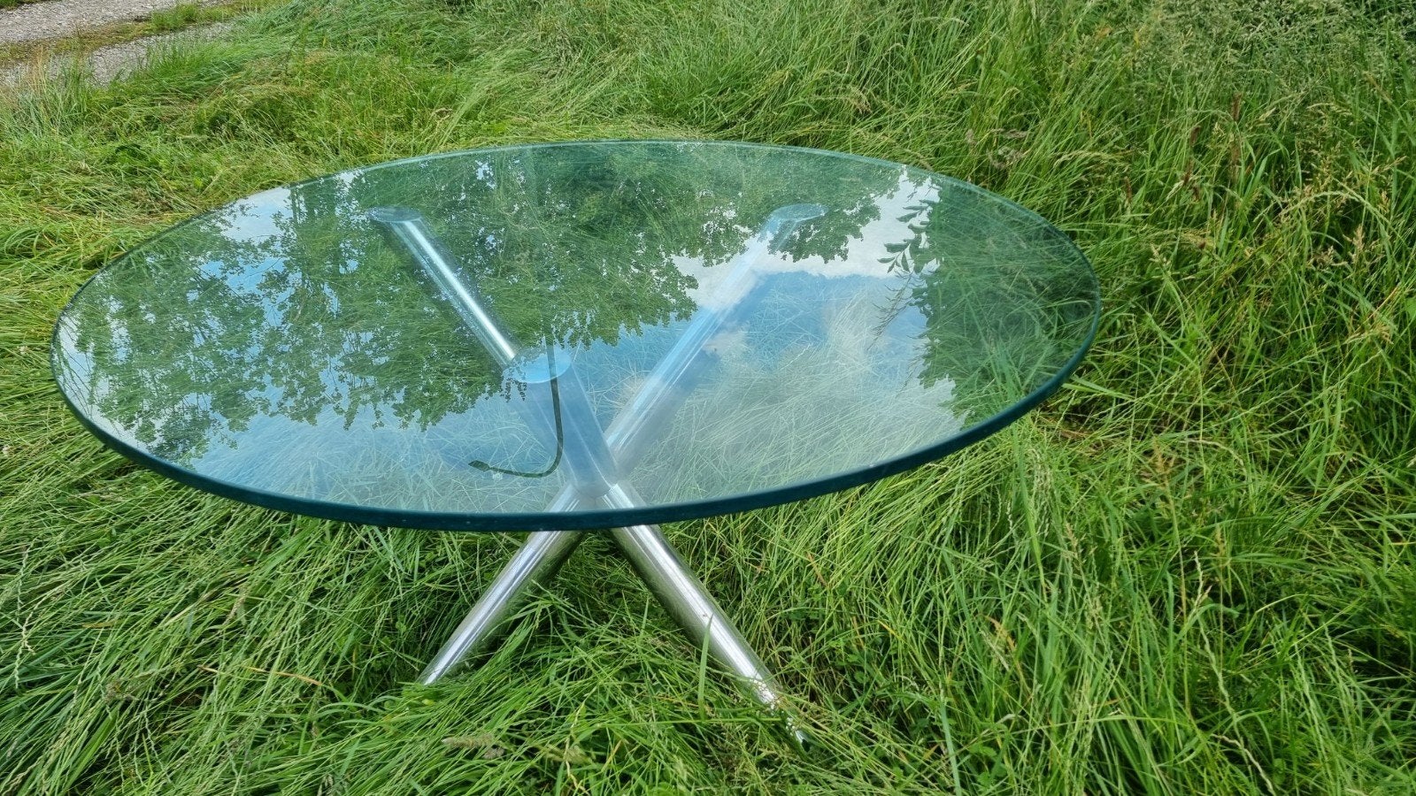 Glazen en metalen eettafel, Huis en Inrichting, Tafels | Eettafels, Ophalen, Glas