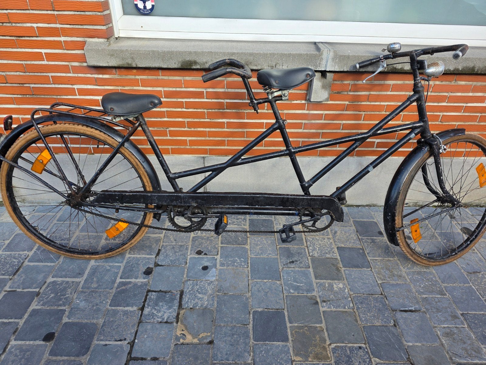 klassieke tandem / dubbele zitfiets +- 1950, Ophalen, Gebruikt, Terugtraprem