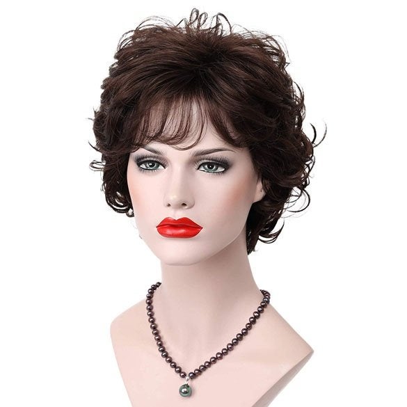 Moderne pruik kort krullend haar donkerbruin kleur 6, Bijoux, Sacs & Beauté, Beauté | Soins des cheveux, Envoi, Neuf
